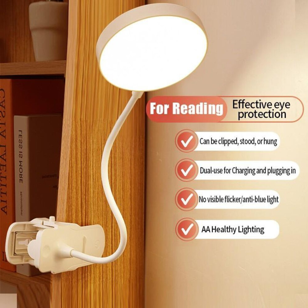 (white, 3600 mAh) Eye Protection Led Desk Lamp With 3 Lighting Modes  Rechargeable Night Light Adjustable Reading Light Bedroom Clip-type For Bedside Student Dormitory