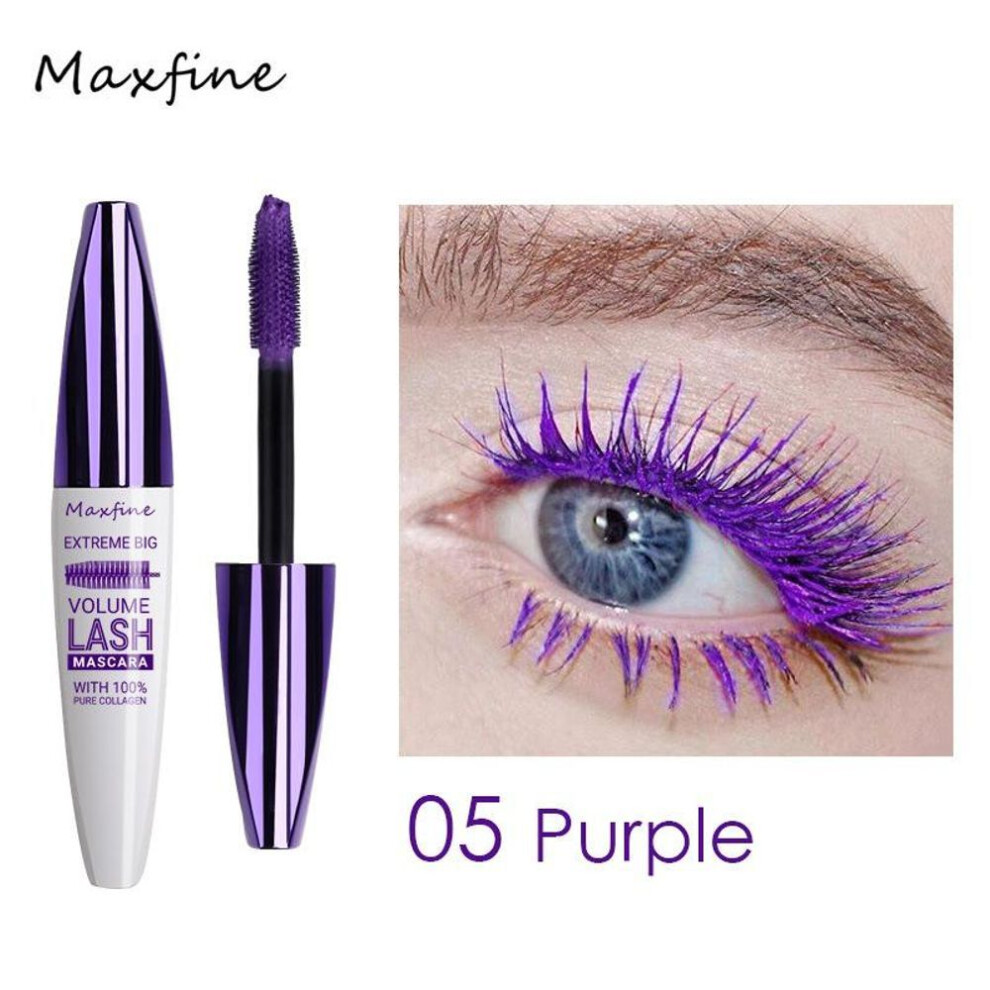(05#PURPLE) 5d Silk Fibe Mascara 5 Colors Lash Eyelash Extension Eye Lashes Brush Waterproof Beauty Makeup