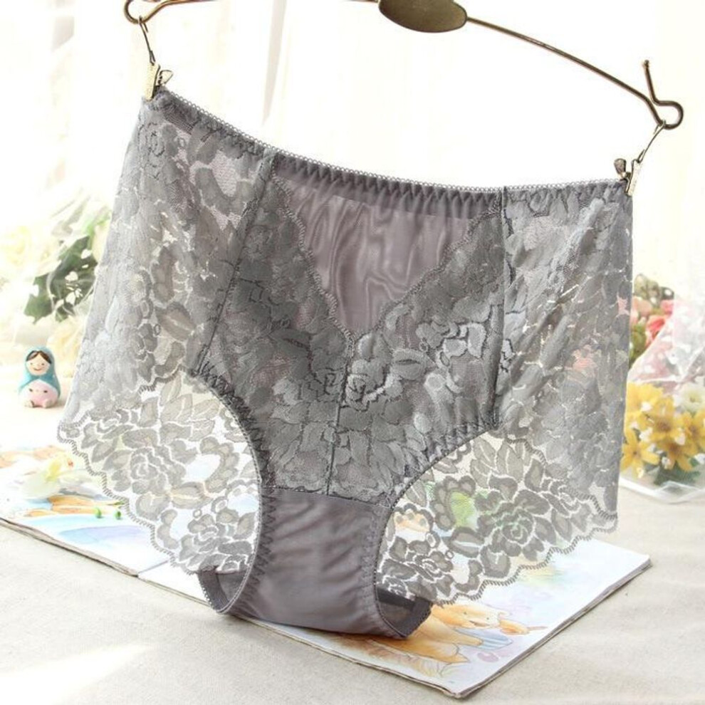 (gray, 4XL) Ladies Mesh Panties with Seamless Lace and Silk, XXXL