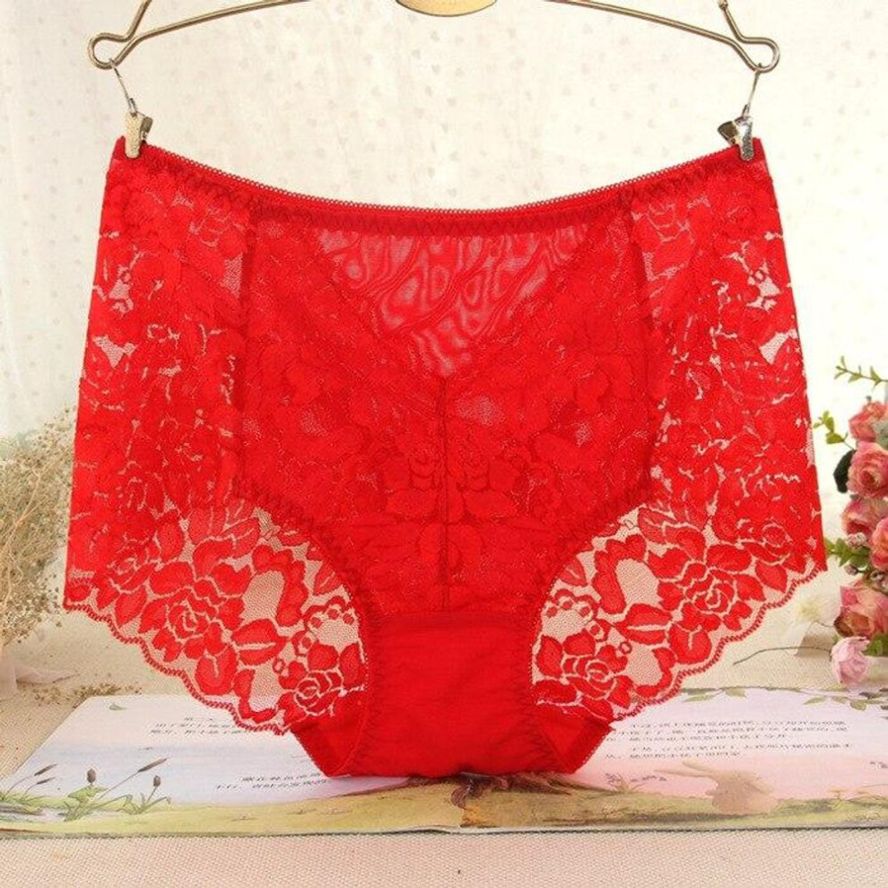 (red, 4XL) Ladies Sexy Mesh Panties High-waist Seamless Lace Underwear Briefs Transparent Silk Women Cotton Health Knickers Lingerie Xxxl