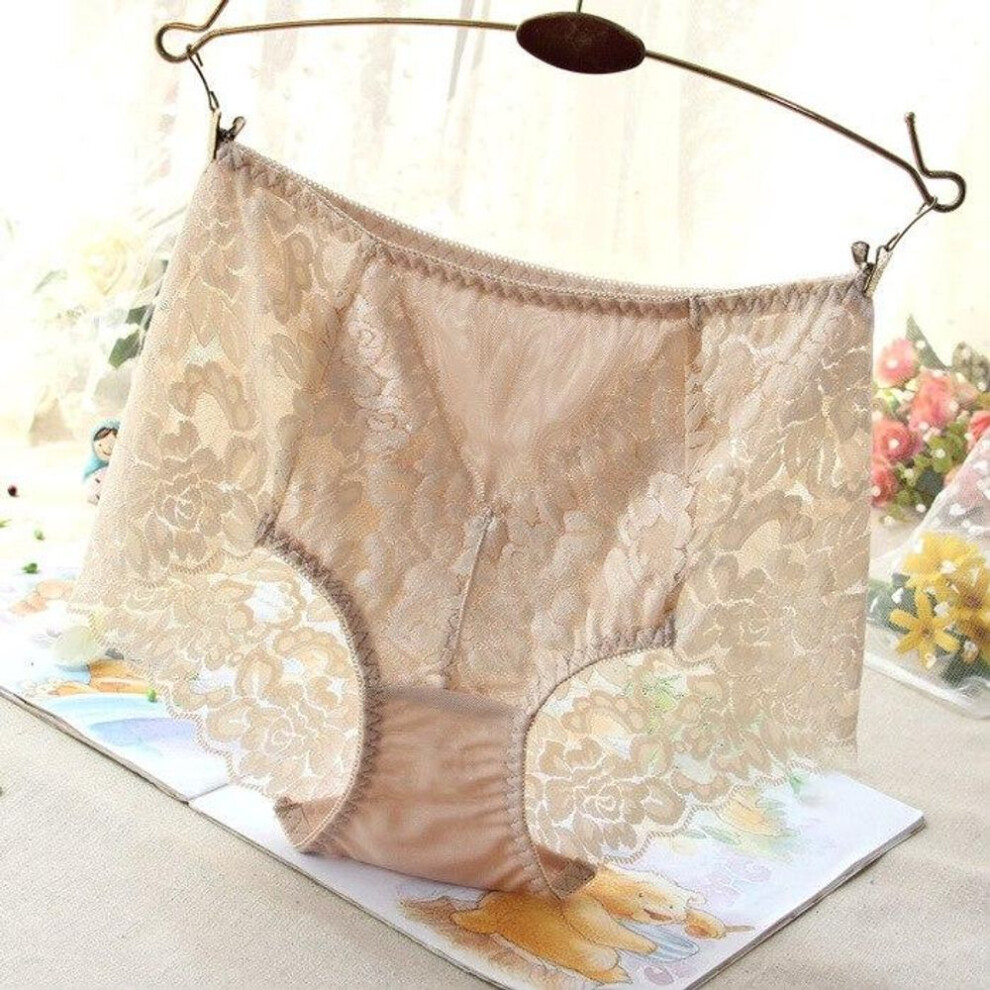 (khaki, XXL&1pc) Ladies Sexy Mesh Panties High-waist Seamless Lace Underwear Briefs Transparent Silk Women Cotton Health Knickers Lingerie Xxxl