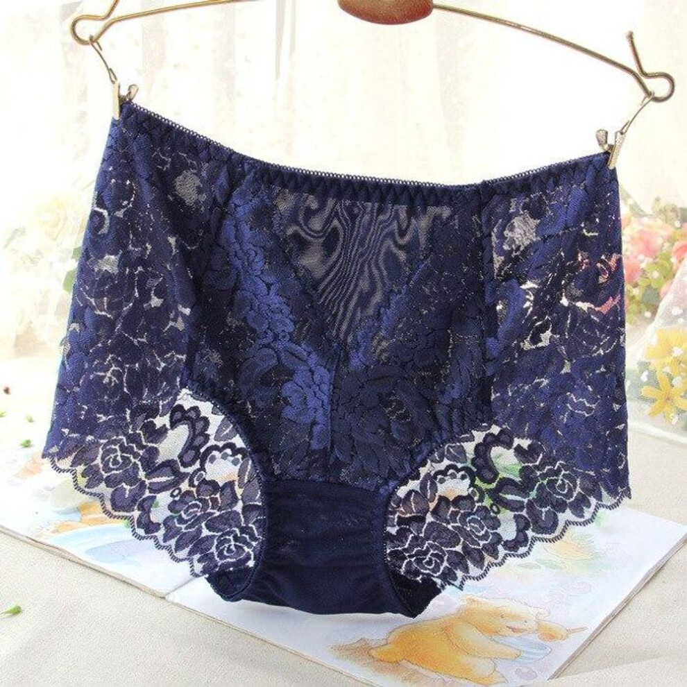 (blue, M&1pc) Ladies Sexy Mesh Panties High-waist Seamless Lace Underwear Briefs Transparent Silk Women Cotton Health Knickers Lingerie Xxxl
