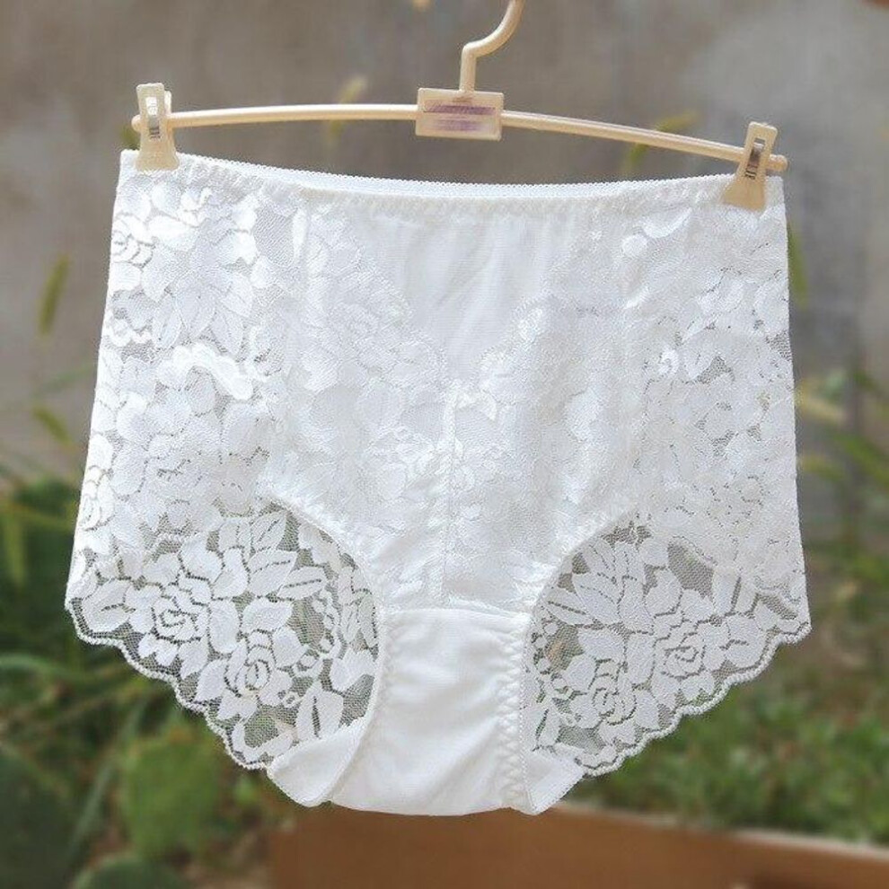 (white, XXL&1pc) Ladies Sexy Mesh Panties High-waist Seamless Lace Underwear Briefs Transparent Silk Women Cotton Health Knickers Lingerie Xxxl