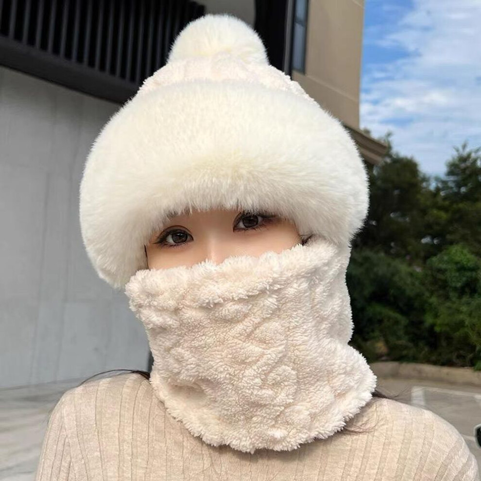 (beige, 55-60cm) Winter Warm Hat Beanies Scarf Warm Breathable Rabbit Hair Blend Knitted Hat Scarf For Women Protection Caps Windproof Hats