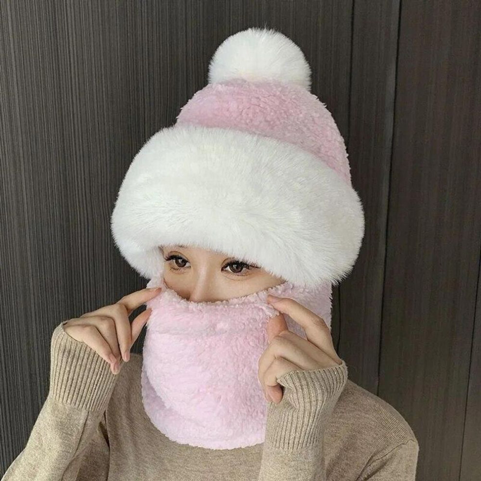(pink, 55-6cm) Winter Warm Hat Beanies Scarf Warm Breathable Rabbit Hair Blend Knitted Hat Scarf For Women Protection Caps Windproof Hats