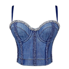 (XL, One size) Spicy Girl Fashion Top Costumes Women's Sexy Cowboy Diamond Bra