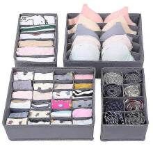 (grey, One size) Simple Houseware Closet Underwear Organizer Drawer Divider 4 Set + 6 Set Drawer Divider Baskets Bins