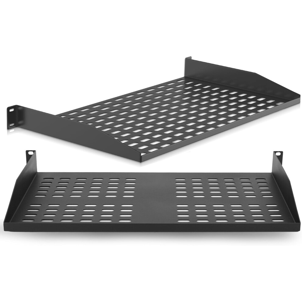(1U Two Pack) 2-Pc 1U Server Rack Shelf, Vented Shelves for Good Air Circulation, Cantilever Mount, Wall Mount Rack, Universal Device, Cabinet Shelf,