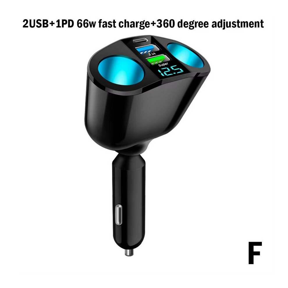 (1Pd 66W 2Usb-360) Car Cigarette Lighter 12V-24V Socket Splitter Atmosphere Pd Qc3.0 2 Usb Charger C Ports For Mobile Phone Dvr Chargers Blue/Light 6905789118288