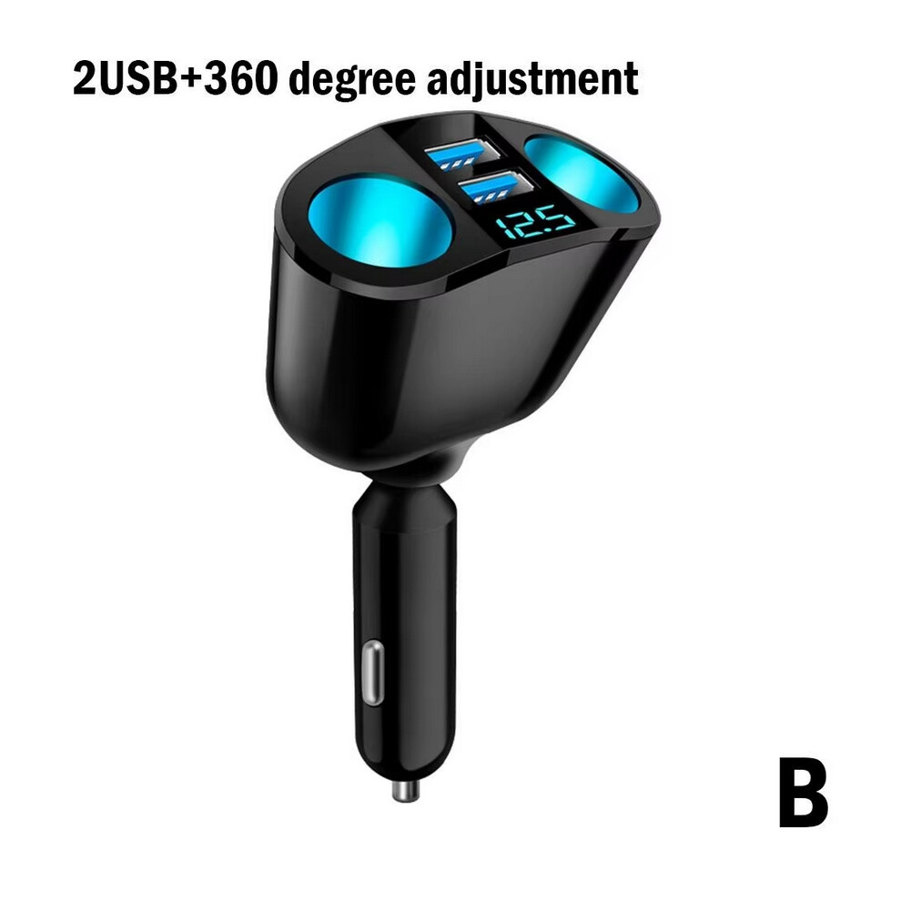 (2Usb-360 Adjustment) Car Cigarette Lighter 12V-24V Socket Splitter Atmosphere Pd Qc3.0 2 Usb Charger C Ports For Mobile Phone Dvr Chargers Blue/Light 6902700052867