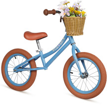 (blue) H.yeed 14 Inch Kids Balance Bike, Lightweight Height-adjustable Push Bike with Removable Basket and Rubber Air Tires