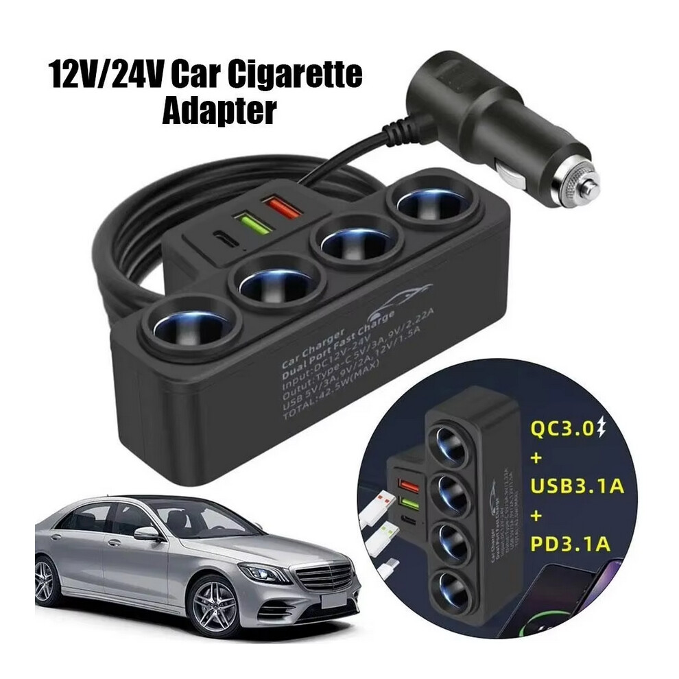 Car Phone Charger Cigarette Lighter Adapter 3.1A Usb Qc 3.0 Pd 3.1A 12V 24V Dual Usb Socket Car Adapter Accessories Black 6922172236305