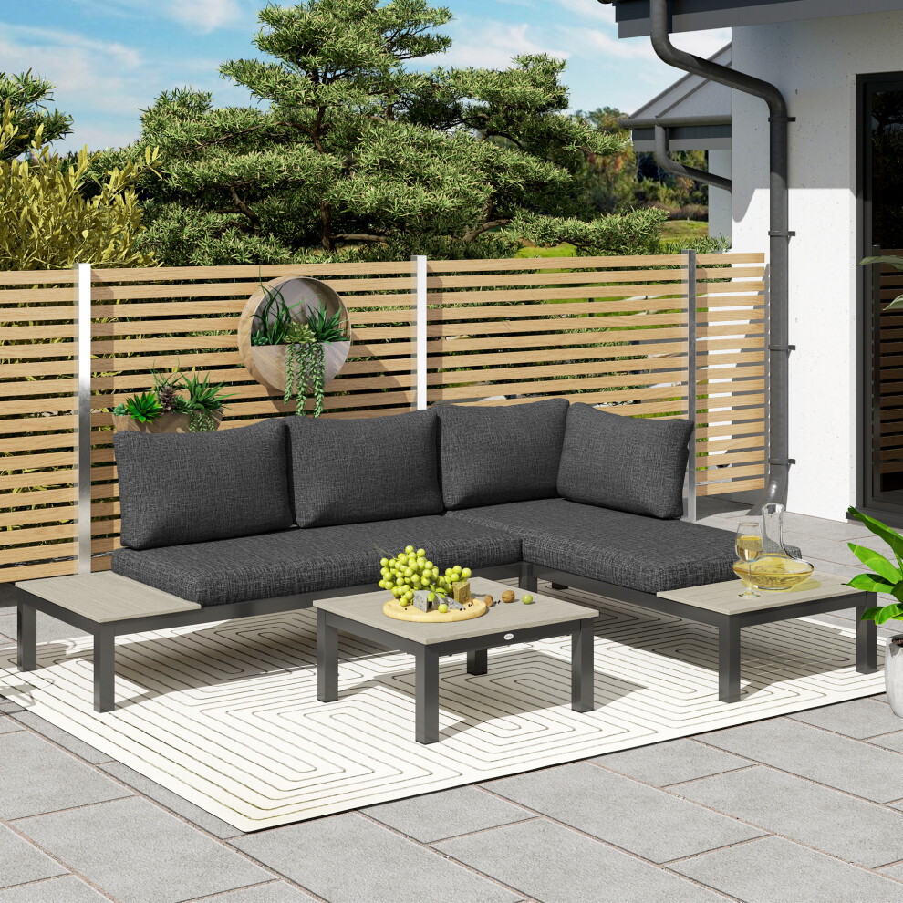 Outsunny 3pcs Garden Sectional Sofa Side Table Furniture Set w/ Cushion-image-OPC-PG57R9S-NEW