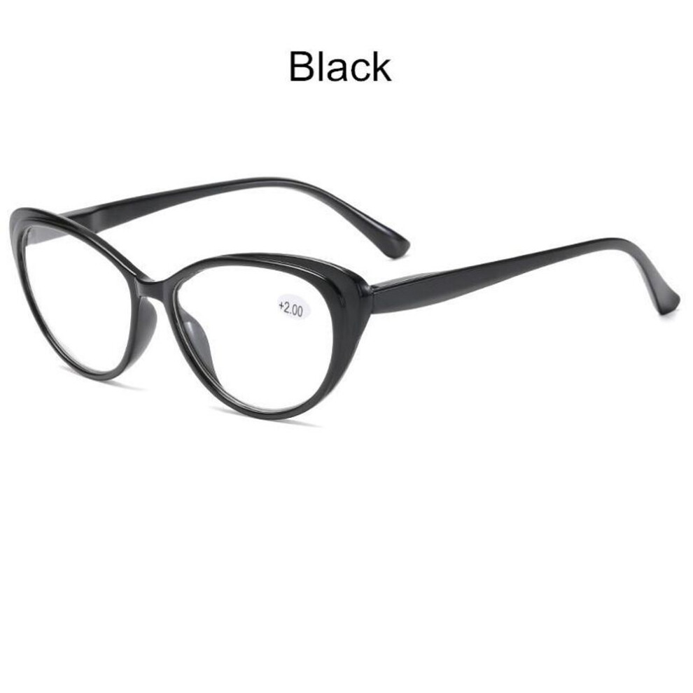 (black, +2.0) Cat Eye Reading Glasses for Hyperopia
