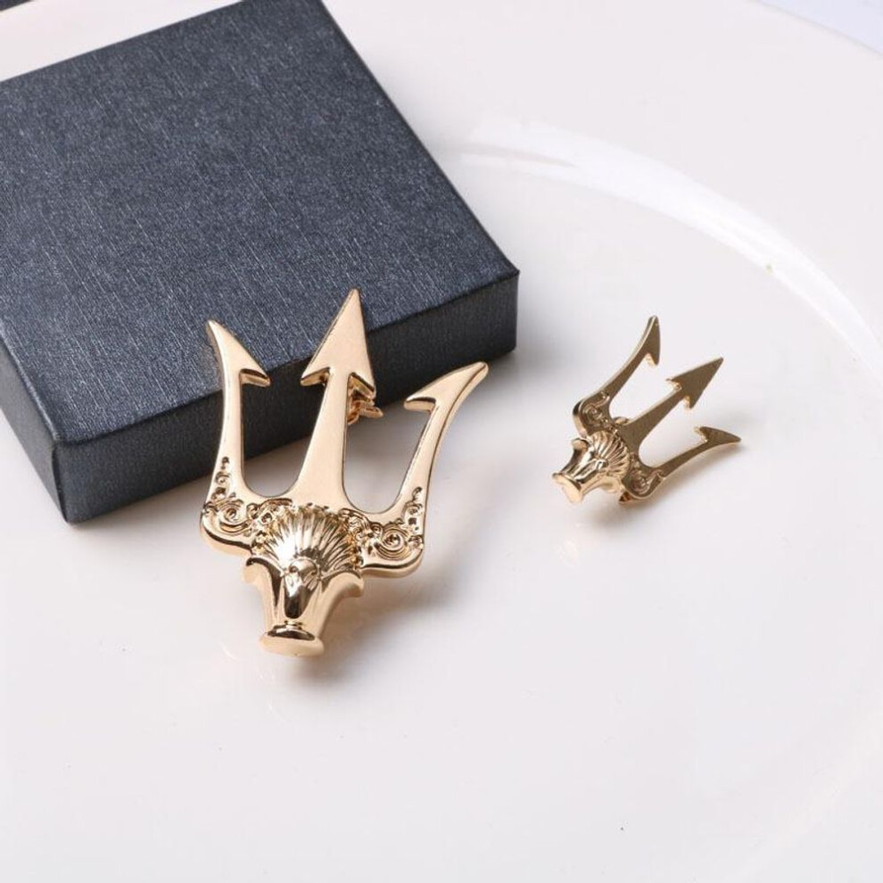 (L) British Stlye Vintage Trident Brooch Men&apos;s Suit Metal Brooches Lapel Pin Badge Shirt Collar Gifts
