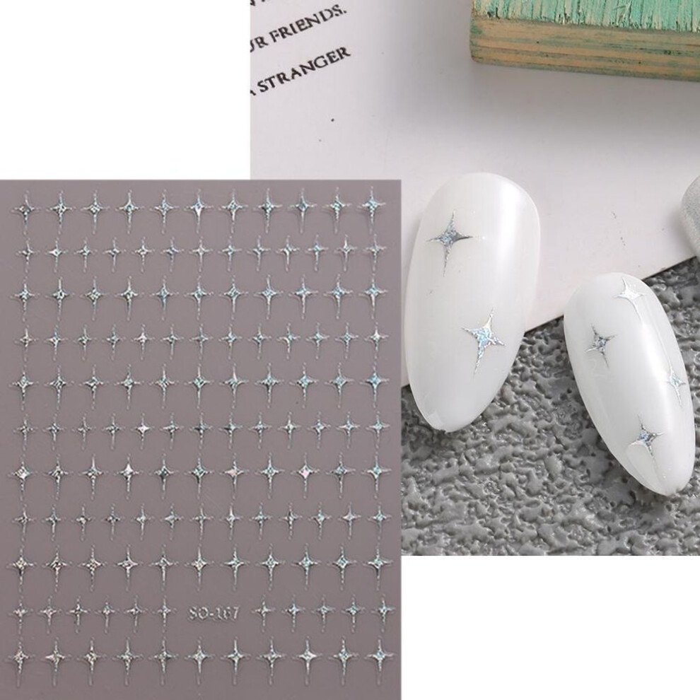 (as the picture, SO-167 Laser) Sliver Stars Nails Stickers 3D Bronzing Laser White Cross Starlight Glossychic Y2k Stylish Adhesive Manicure Decorations So-167