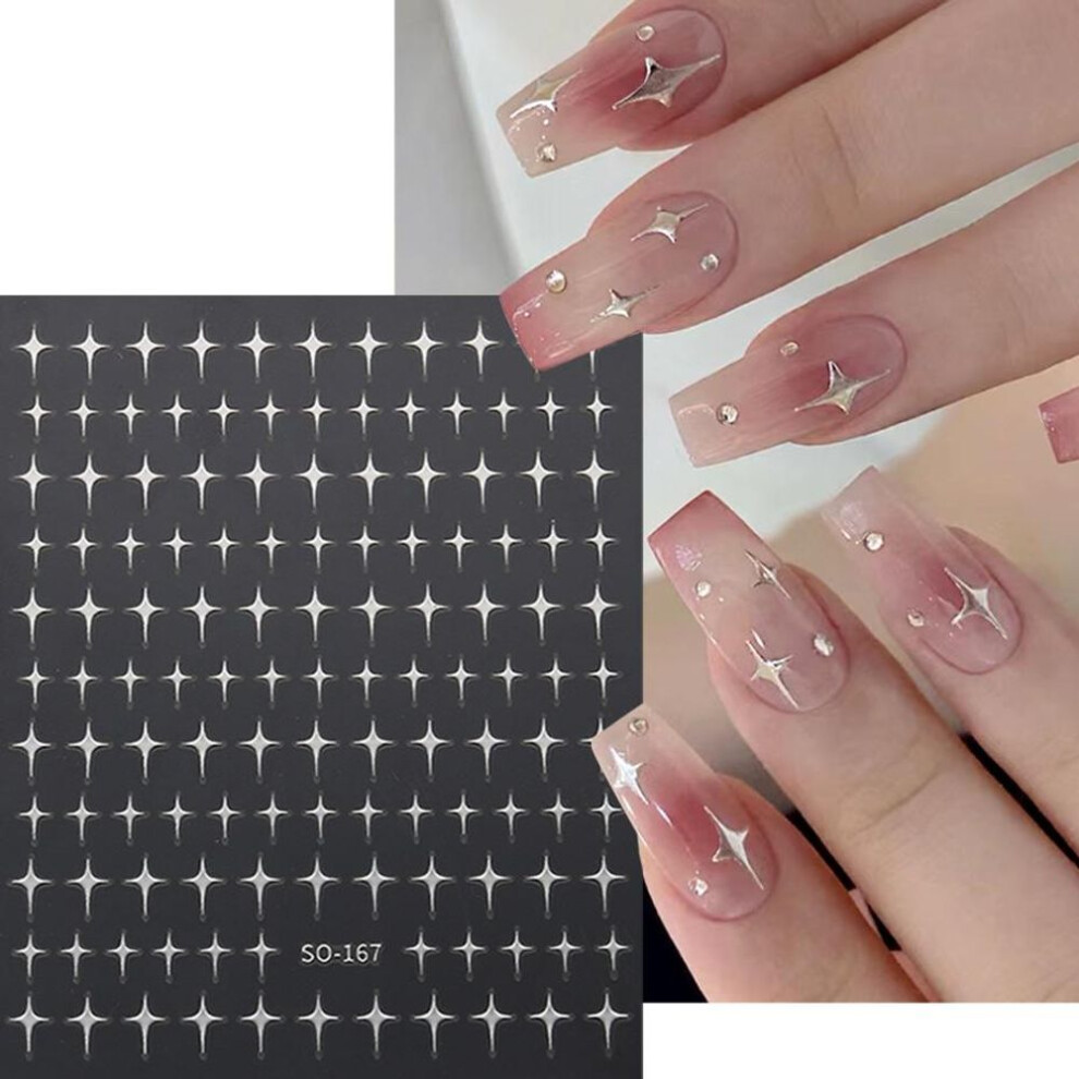 (as the picture, SO-167 Silver) Sliver Stars Nails Stickers 3D Bronzing Laser White Cross Starlight Glossychic Y2k Stylish Adhesive Manicure Decorations So-167