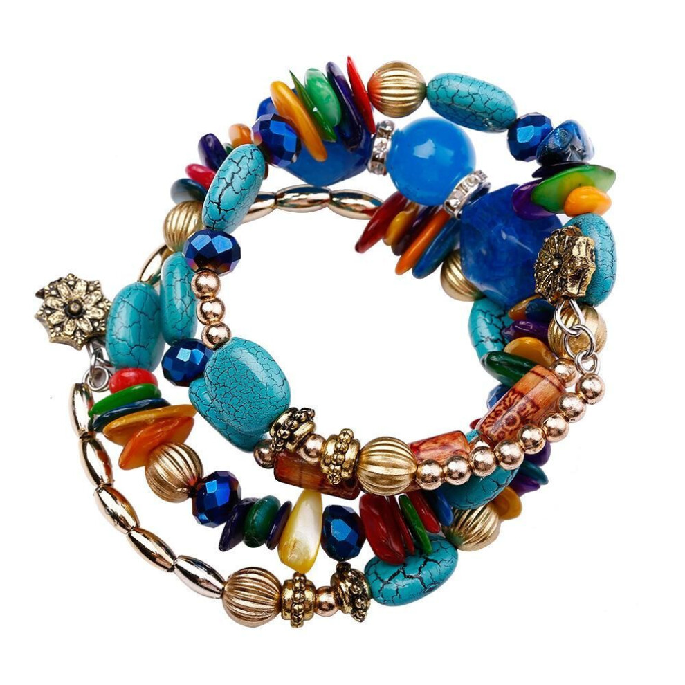 (blue) Vintage Colorful Natural Stone Beads Bracelet Bohemian Multilayer Fashion Bracelets For Women And Men Bangles Jewelry
