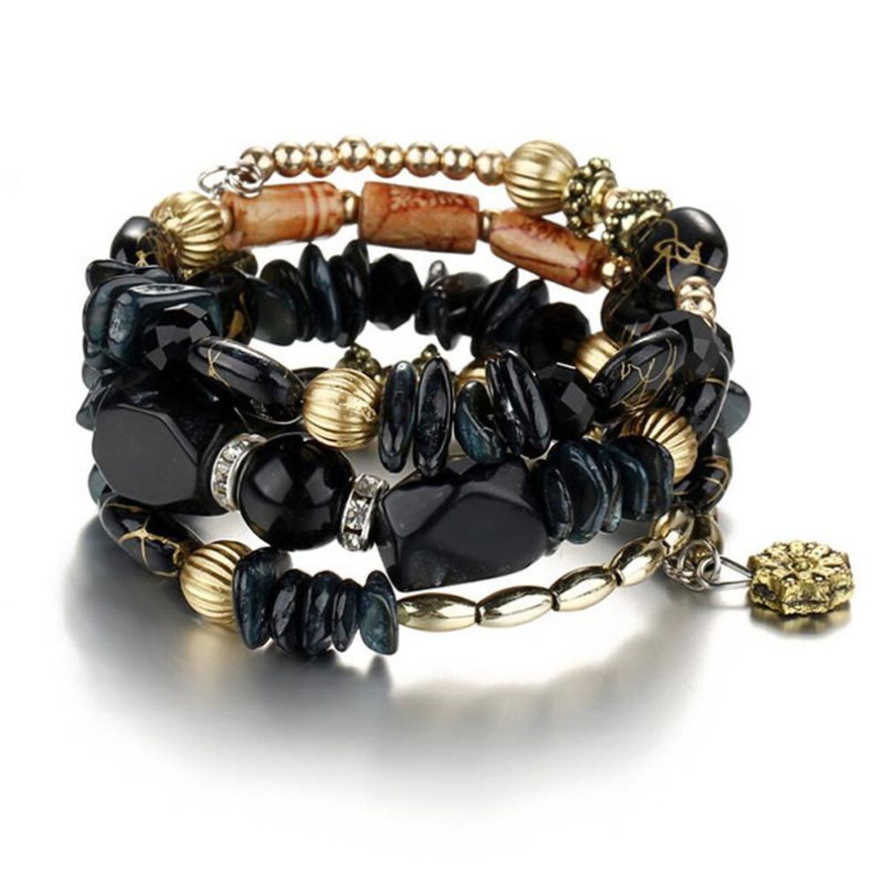 (black) Vintage Colorful Natural Stone Beads Bracelet Bohemian Multilayer Fashion Bracelets For Women And Men Bangles Jewelry
