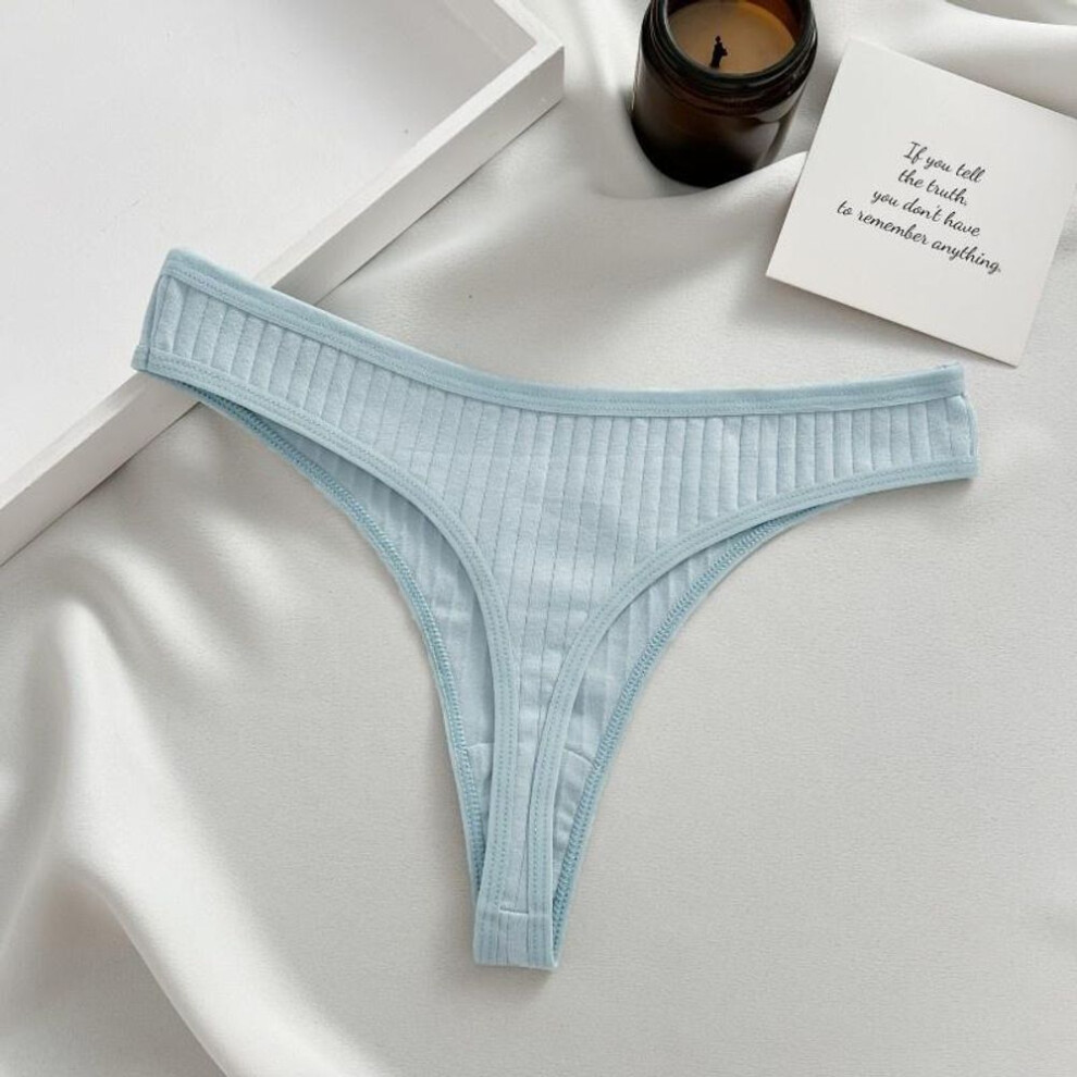 (light blue, M) Finetoo Thongs For Women Soft Cotton Thong Sexy Low-rise T-back Underwear S-xl Comfortable Panties Girls Underwear