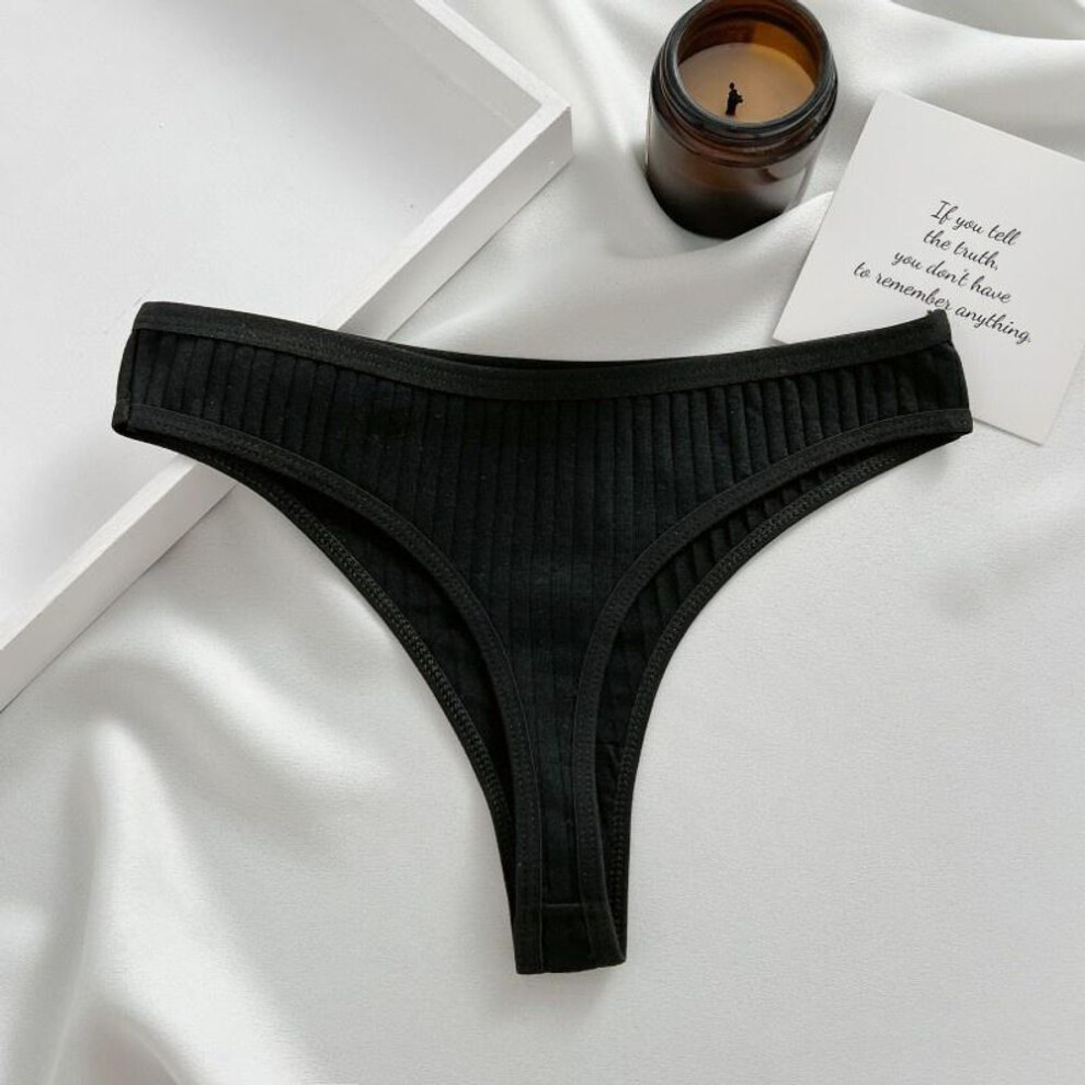 (black, M) FINETOO Thong Underwear - Soft Cotton, Sexy Low-Rise, S-XL