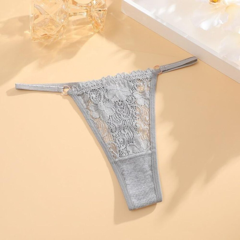 (gray, L) Finetoo Lace Panties For Women Sexy Bikini Thongs Panties Floral Lingerie Soft And Breathable Underwear