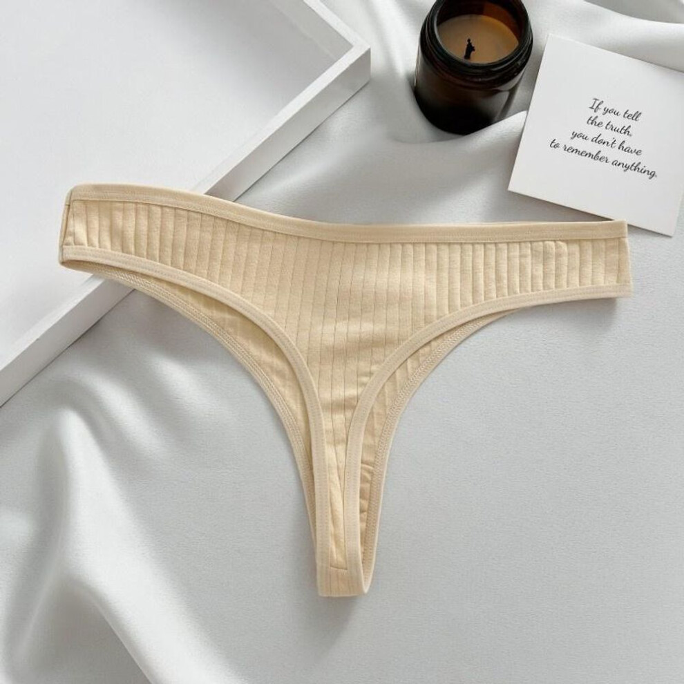 (apricot, L) FINETOO Thong Underwear - Soft Cotton, Sexy Low-Rise, S-XL