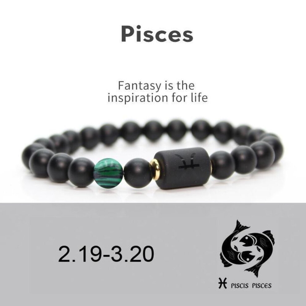 (pisces) Men Women 12 Constellation Bracelet Elastic Bracelet Hand Woven Adjustable Natural Tiger Eye Obsidian Bracelet Party Gift Jewelry