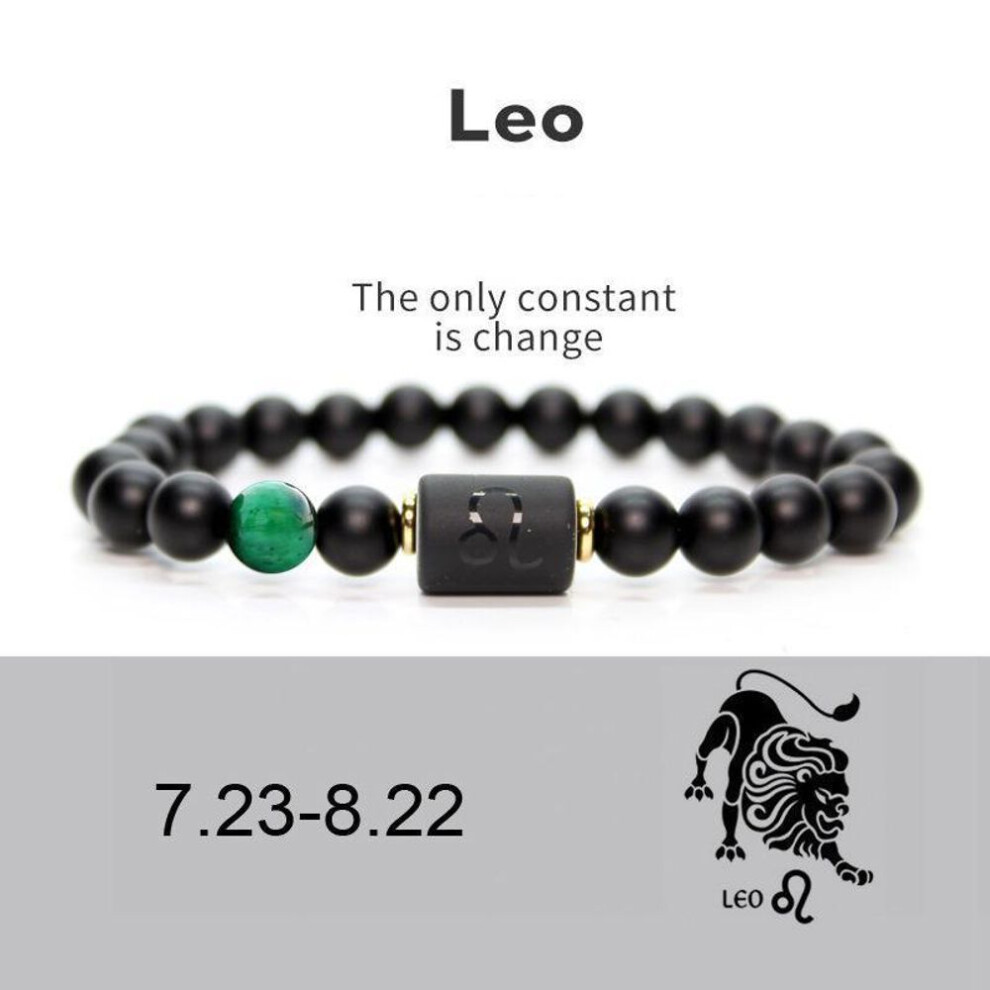 (leo) Men Women 12 Constellation Bracelet Elastic Bracelet Hand Woven Adjustable Natural Tiger Eye Obsidian Bracelet Party Gift Jewelry