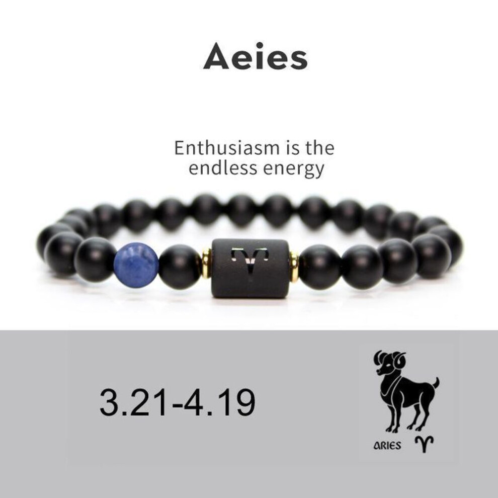(aeies) Men Women 12 Constellation Bracelet Elastic Bracelet Hand Woven Adjustable Natural Tiger Eye Obsidian Bracelet Party Gift Jewelry