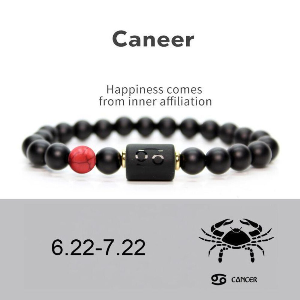 (cancer) Men Women 12 Constellation Bracelet Elastic Bracelet Hand Woven Adjustable Natural Tiger Eye Obsidian Bracelet Party Gift Jewelry
