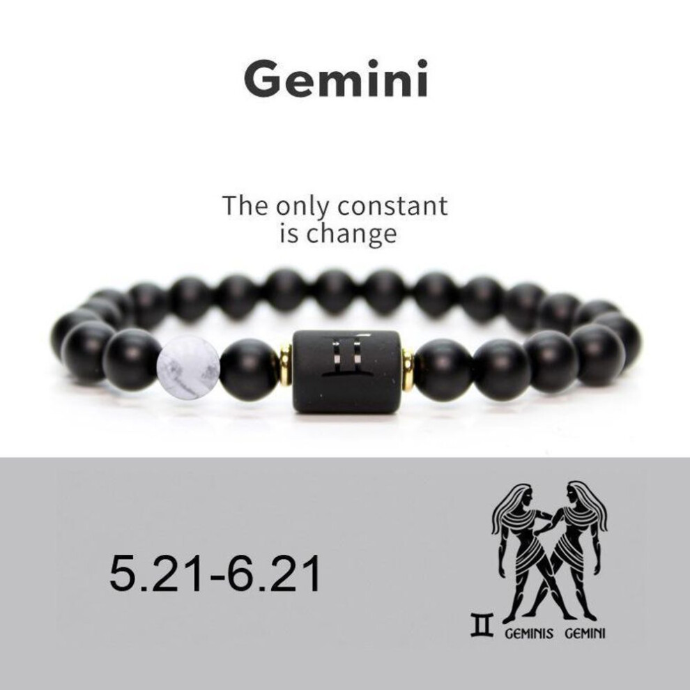 (gemini) Men Women 12 Constellation Bracelet Elastic Bracelet Hand Woven Adjustable Natural Tiger Eye Obsidian Bracelet Party Gift Jewelry