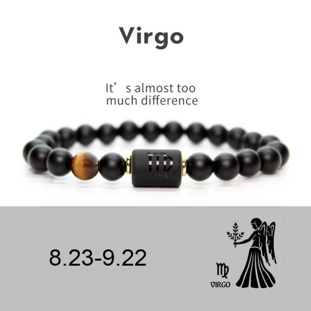 (virgo) Men Women 12 Constellation Bracelet Elastic Bracelet Hand Woven Adjustable Natural Tiger Eye Obsidian Bracelet Party Gift Jewelry