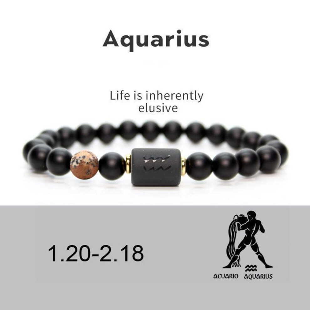 (aquarius) Men Women 12 Constellation Bracelet Elastic Bracelet Hand Woven Adjustable Natural Tiger Eye Obsidian Bracelet Party Gift Jewelry