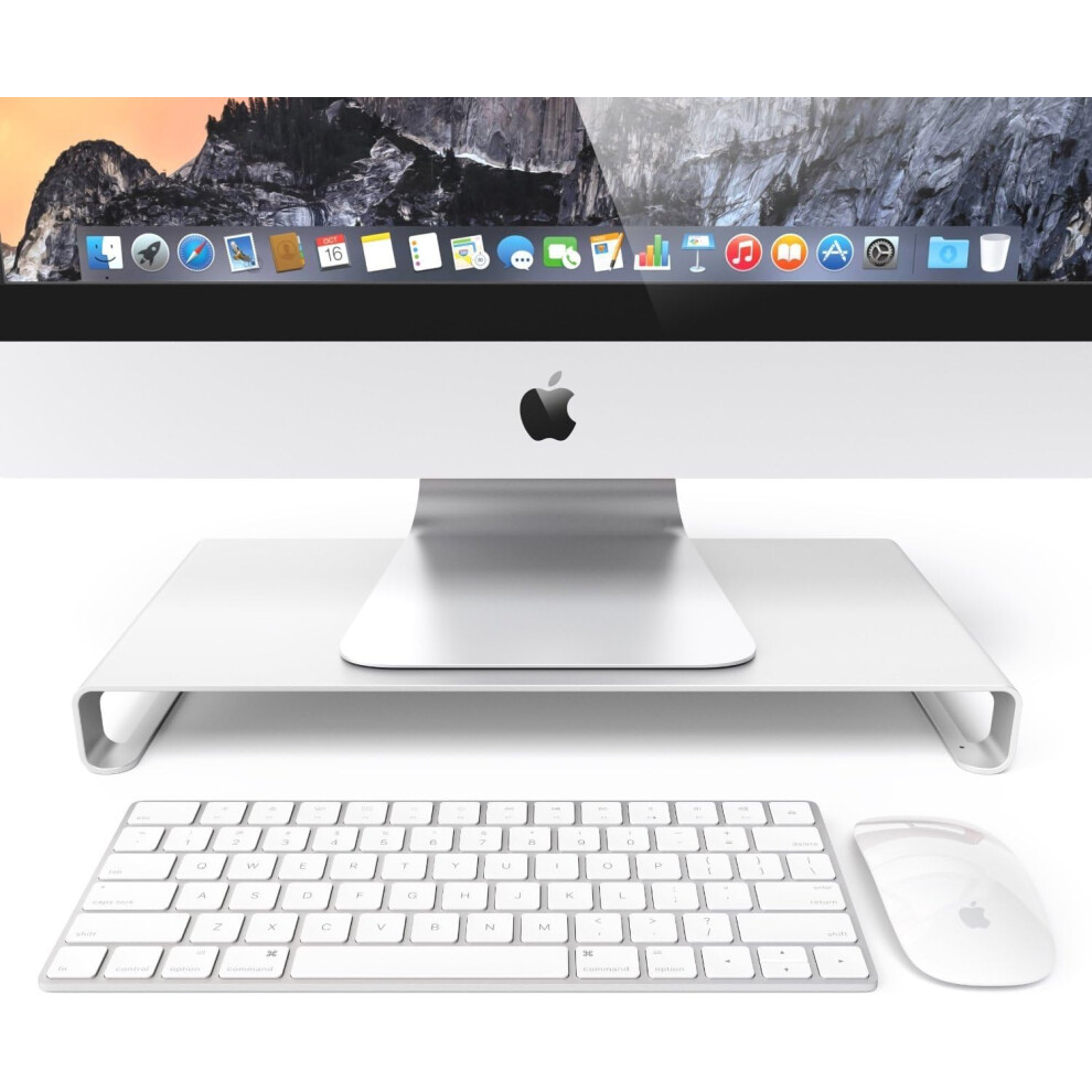 (For Mac/PC Monitor, Silver) Monitor Stand Riser, Silver Aluminium Metal Desk Shelf, Designed for iMac Stand, Macbook, Laptop Screen Riser, Slim Computer Stands, Printer,