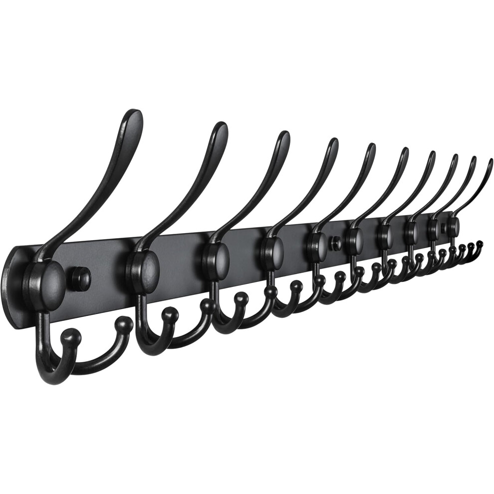 (1, Black) Wall Mounted Coat Rack, Heavy Duty Stainless Steel Metal Coat Hanger Rail Wall Hooks for Coats Hats Clothing Clothes Purse Mudroom Entryway