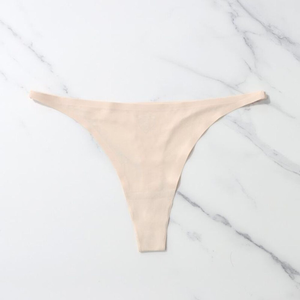 (beige, M) Ice Silk Seamless Panties For Women Soft Thin Band Thongs Woman Satin Underwear Female Bikini Panties String Tangas Mujer
