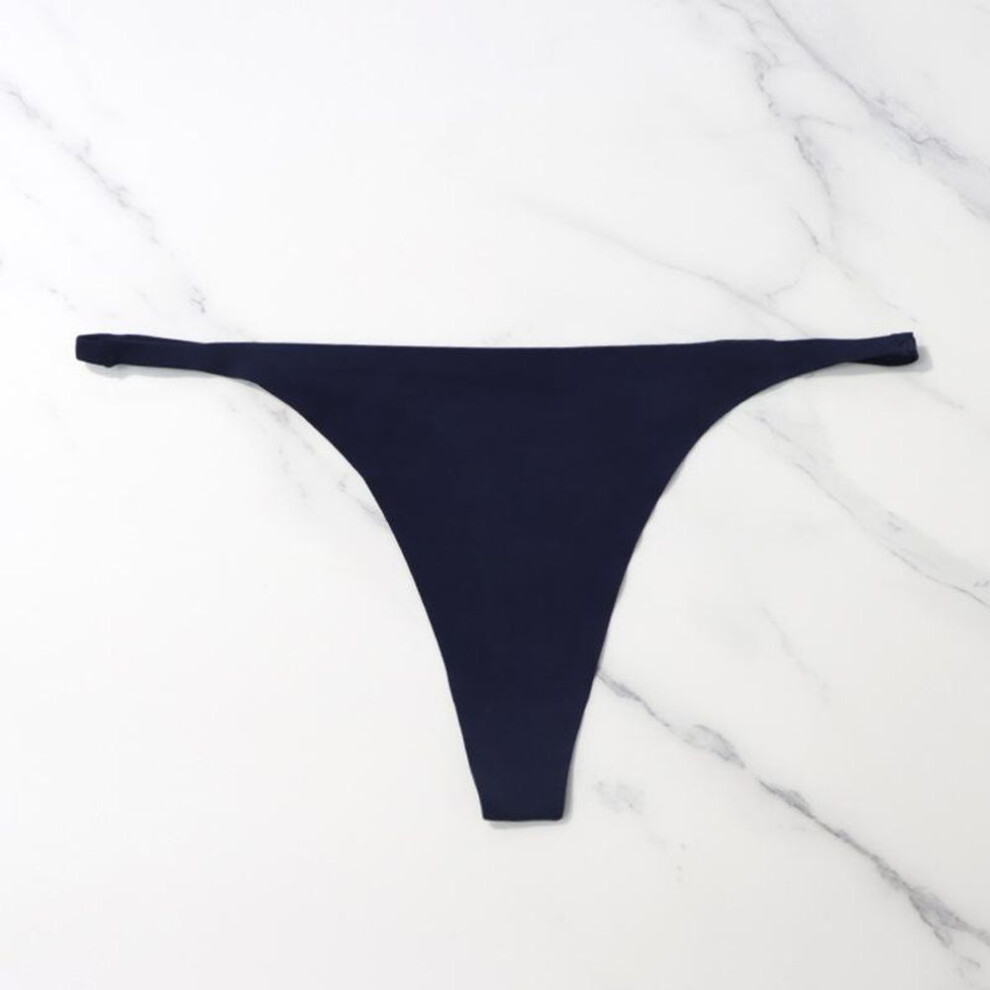 (navy blue, M) Ice Silk Seamless Panties For Women Soft Thin Band Thongs Woman Satin Underwear Female Bikini Panties String Tangas Mujer