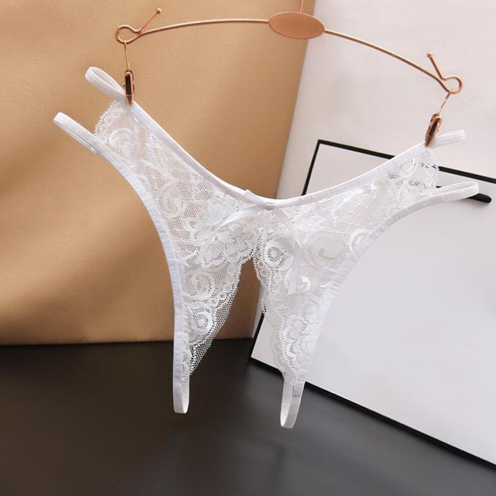 (white) Sexy Lingerie Women&apos;s Sexual Panties Crotchless Opening Transparent G-strings Thongs Bow Underwear For Women Lace Erotic Panties