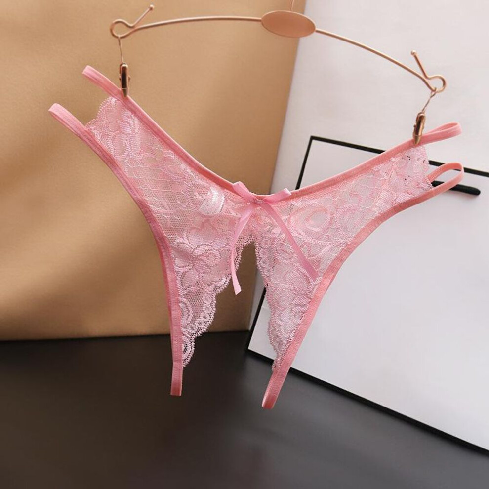 (pink) Sexy Lingerie Women&apos;s Sexual Panties Crotchless Opening Transparent G-strings Thongs Bow Underwear for Women Lace Erotic Panties