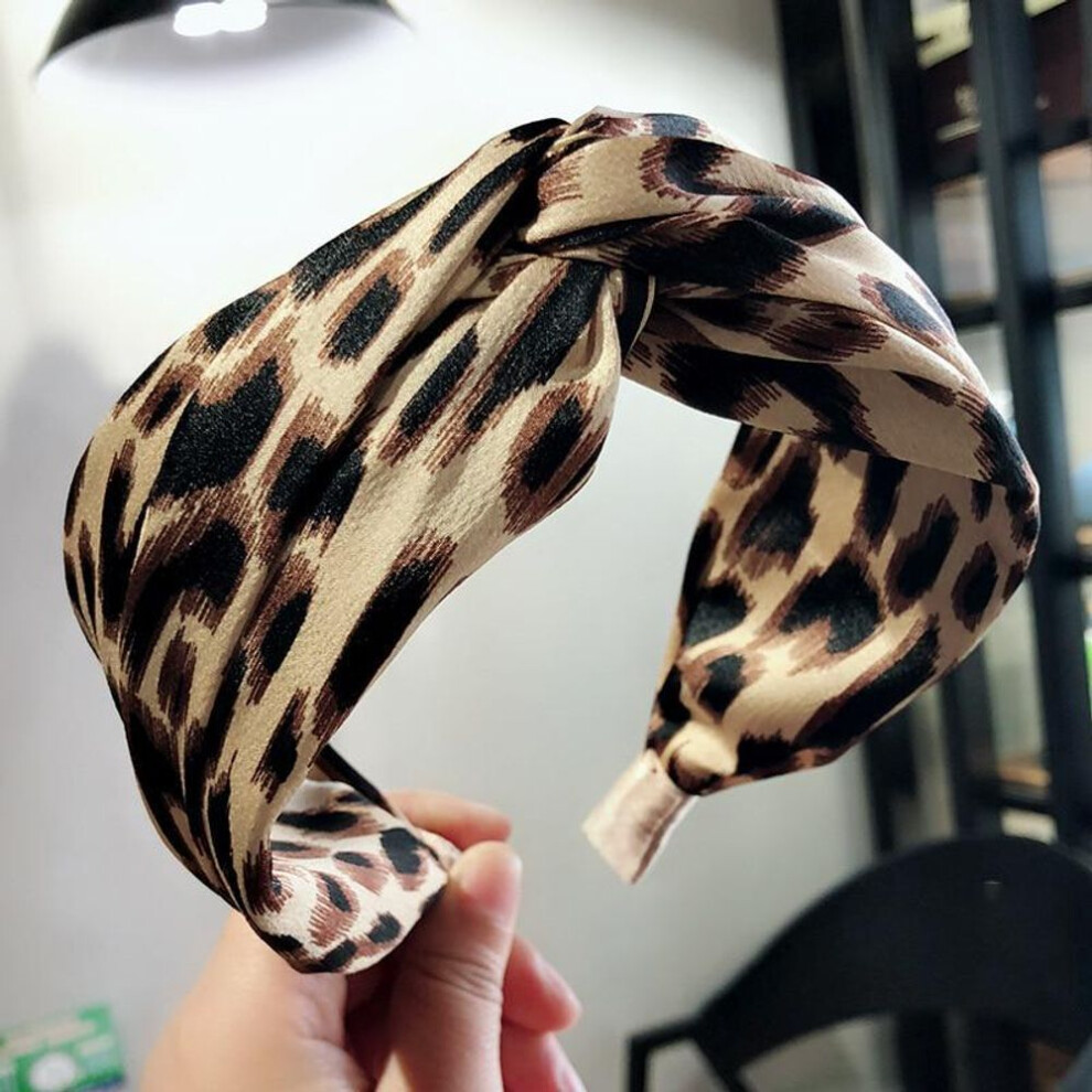 (beige) Woman Leopard Print Headbands Sexy Twist Knot Hairband Girls Hair Accessories