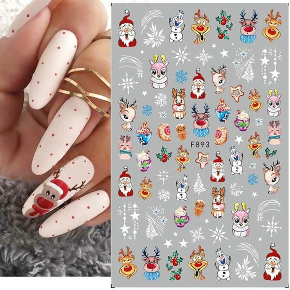 (F893) Christmas Nail Stickers Penguin Santa Claus Elk Tree Deer Bears Cartoon Sliders White Snowflakes Decals Nail Art Decorations