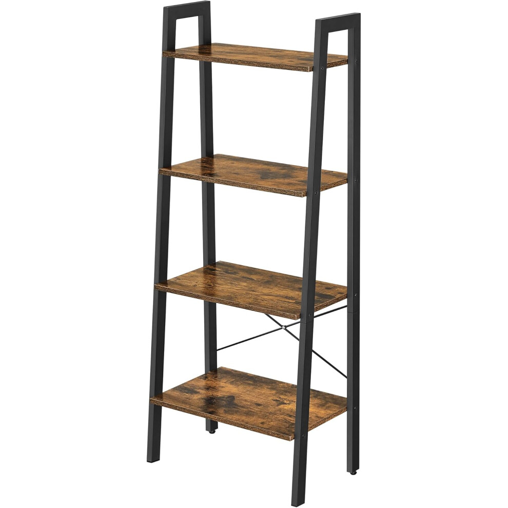 (56x34.5x137.5cm, Rustic Brown and Black) Ladder Shelf, Bookshelf, 4-Tier Industrial Storage Rack for Living Room, Bedroom, Kitchen, Rustic Brown and Black LLS44X
