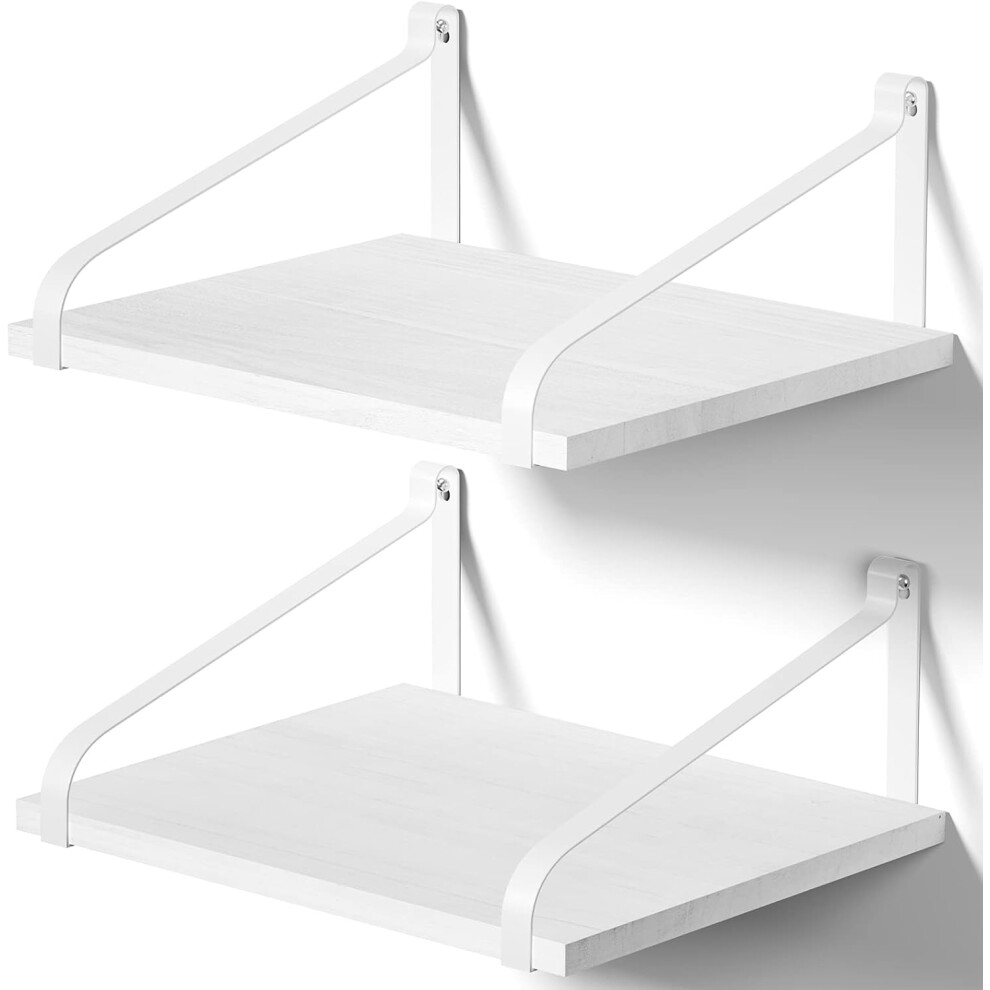 (White) Deep Shelf Wooden Shelves for Wall Mount Rustic Wood Wall Shelves with Large Storage 4230cm for Kitchen Living Room Bathroom Bedroom Set of 2