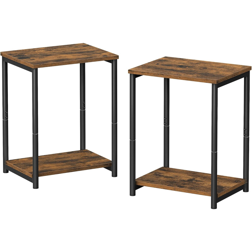 (2, Rustic Brown   Black) Bedside Tables with Steel Frames, for Living Room, Bedroom, Home Office, Industrial Style, Rustic Brown and Black LET272B01