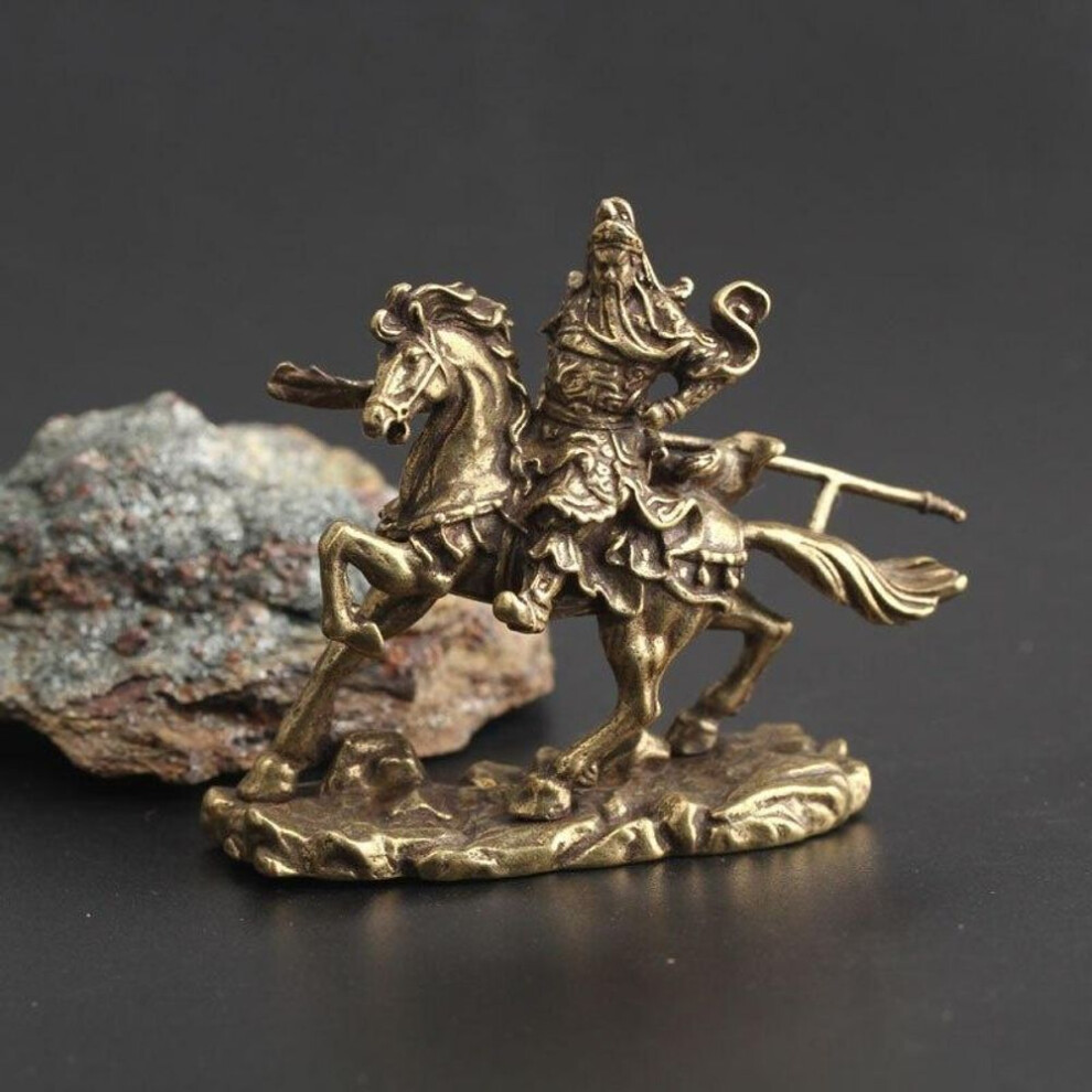 (A Riding Horse) Brass Chinese God Of Wealth Riding Horse Guan Gong Statue Home Decoration Accessories Copper Office Desk Decor Buddha Ornaments