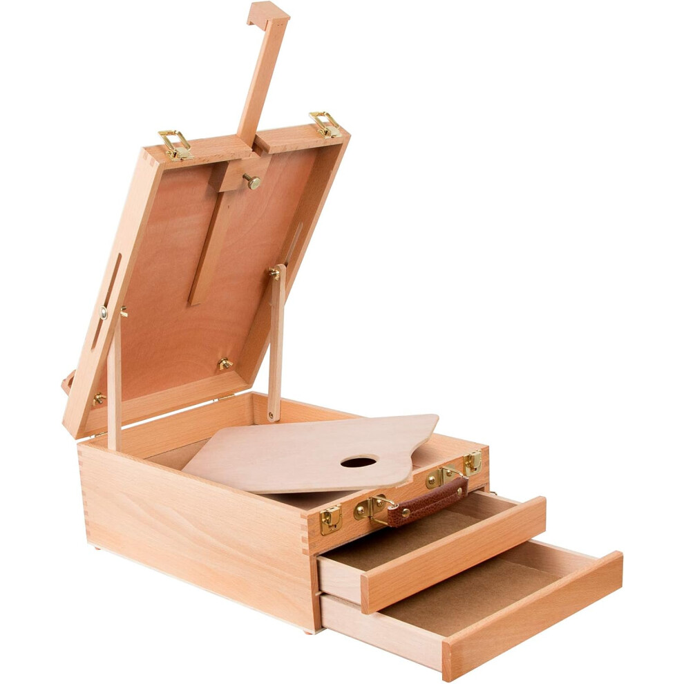 (2-Drawer Box Easel) Supplies Box Easel Sketch box Painting Storage Box-Adjustable Design with Large 2-Drawer（2-Drawer Box Easel