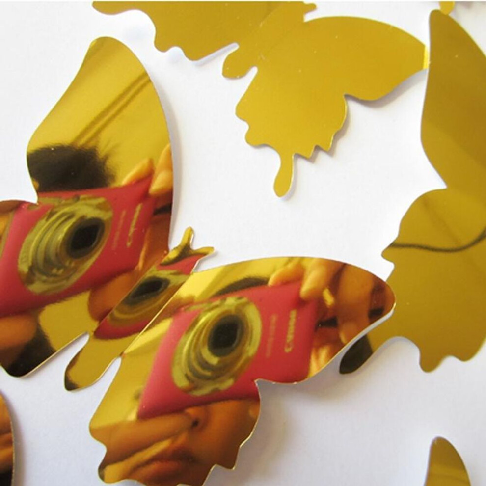 (gold) 12pcs/set Modern 3D Mirror Acrylic Butterfly Home Decoration Diy Art Wall Stickers