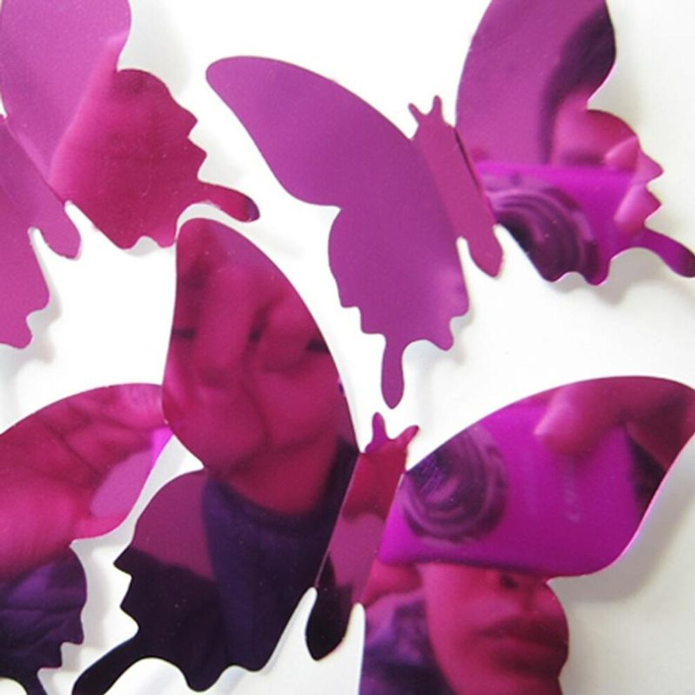 (purple) 12pcs/set Modern 3D Mirror Acrylic Butterfly Home Decoration Diy Art Wall Stickers