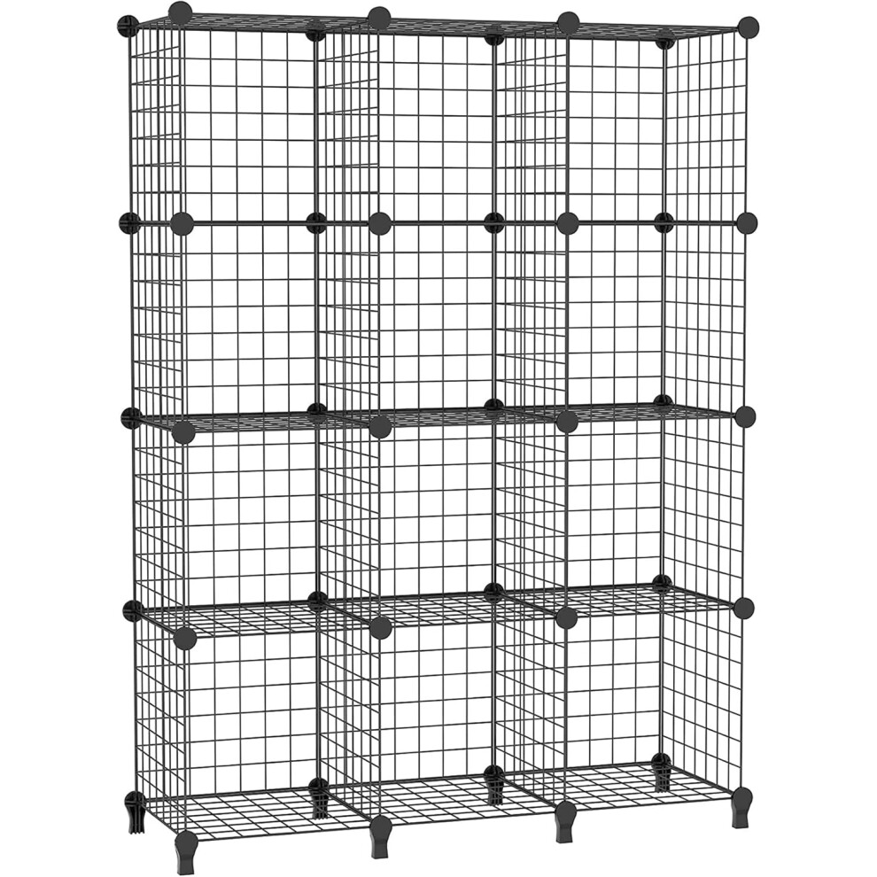 (12 CUBE, Black) Cube Storage Unit, 12 Cube Wire Storage Shelves, Multifunctional DIY bookcases and Shelving Units Perfect for Office/Livingroom/kitchen/Bathroom